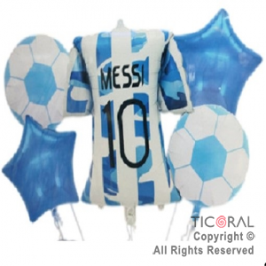 SET DE GLOBOS METALIZADO FUTBOL MESSI ARGENTINA 5 UNIDADES